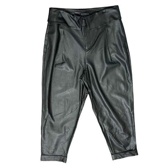 Eloquii Black High Rise Tapered Cuffed Fold Waist Vegan Leather Pants 14 NEW Tag - Picture 1 of 11